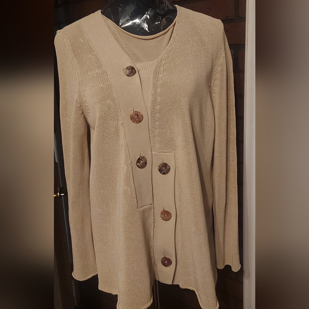 Sarah Pacini Asymmetrical Knit Cardigan L Cream Designer Sweater